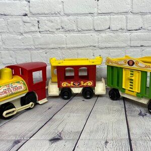 Vintage Toy Fisher Price #991 Circus Train 70s Lot of 3 Engine and Cars USA Made